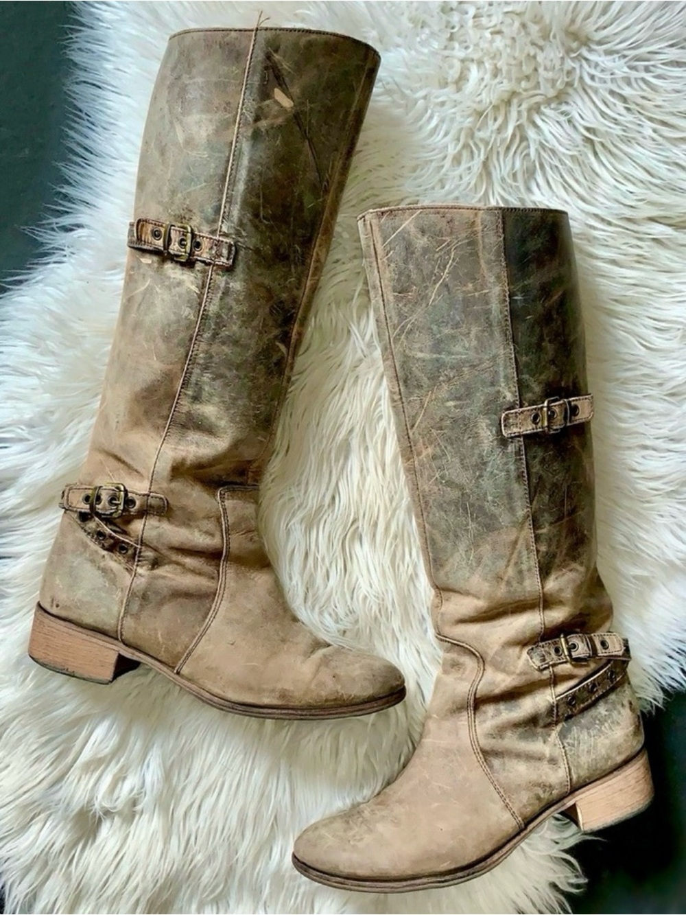 l e a t h e r :: Distressed Tall Leather Riding Boots